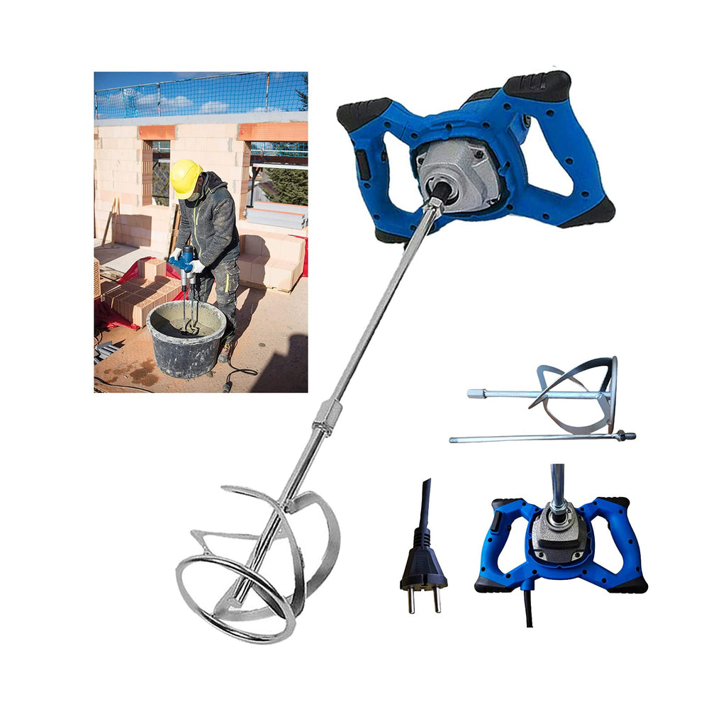 2600W Rührwerk betonrührer, 6-Gang-Getriebe 0-1700U/min, M14 Spiralstange 60cm, Farb-Mörtelrührer Ø 120mm, Handmischer für Mischgut Beton, Mörtel, Putz, Farbe, Kleber und Zement