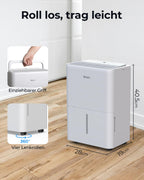Woleix Luftentfeuchter elektrisch 12L, Entfeuchter elektrisch für Keller, Raumentfeuchter elektrisch 35dB für Räume bis zu 122m³/25m², mit Filter und 1M Ablaufschlauch, Timer, 10 J. Gar.