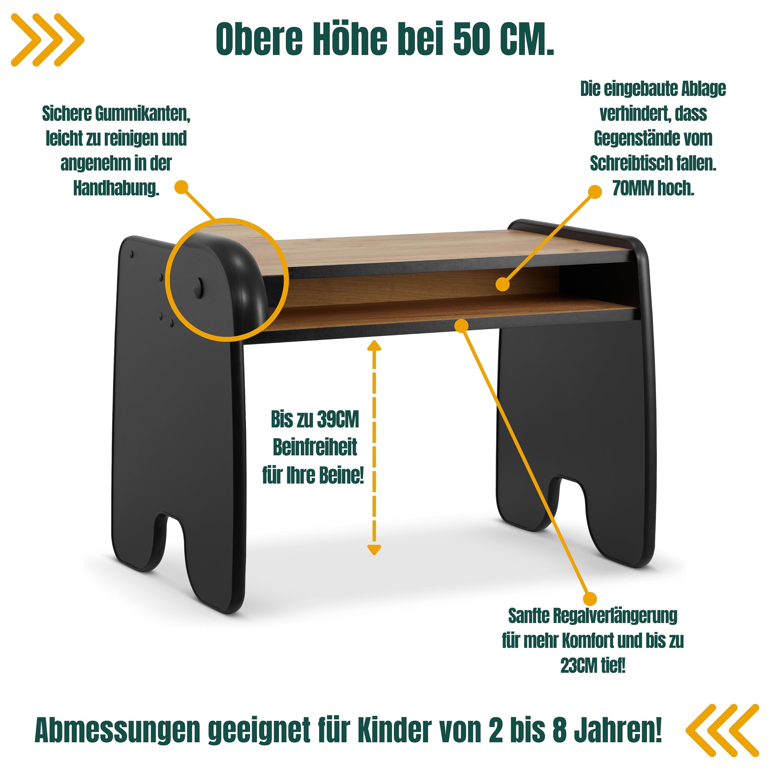 defiPad Kindertisch mit 2 Stühlen - Stabil & Langlebig - Kinder Tisch Stuhl Set - Made in EU - Kindersitzgruppe Indoor - Maltisch für Kinder - Sitzgruppe für Kinderzimmer - Schwarz & Eiche