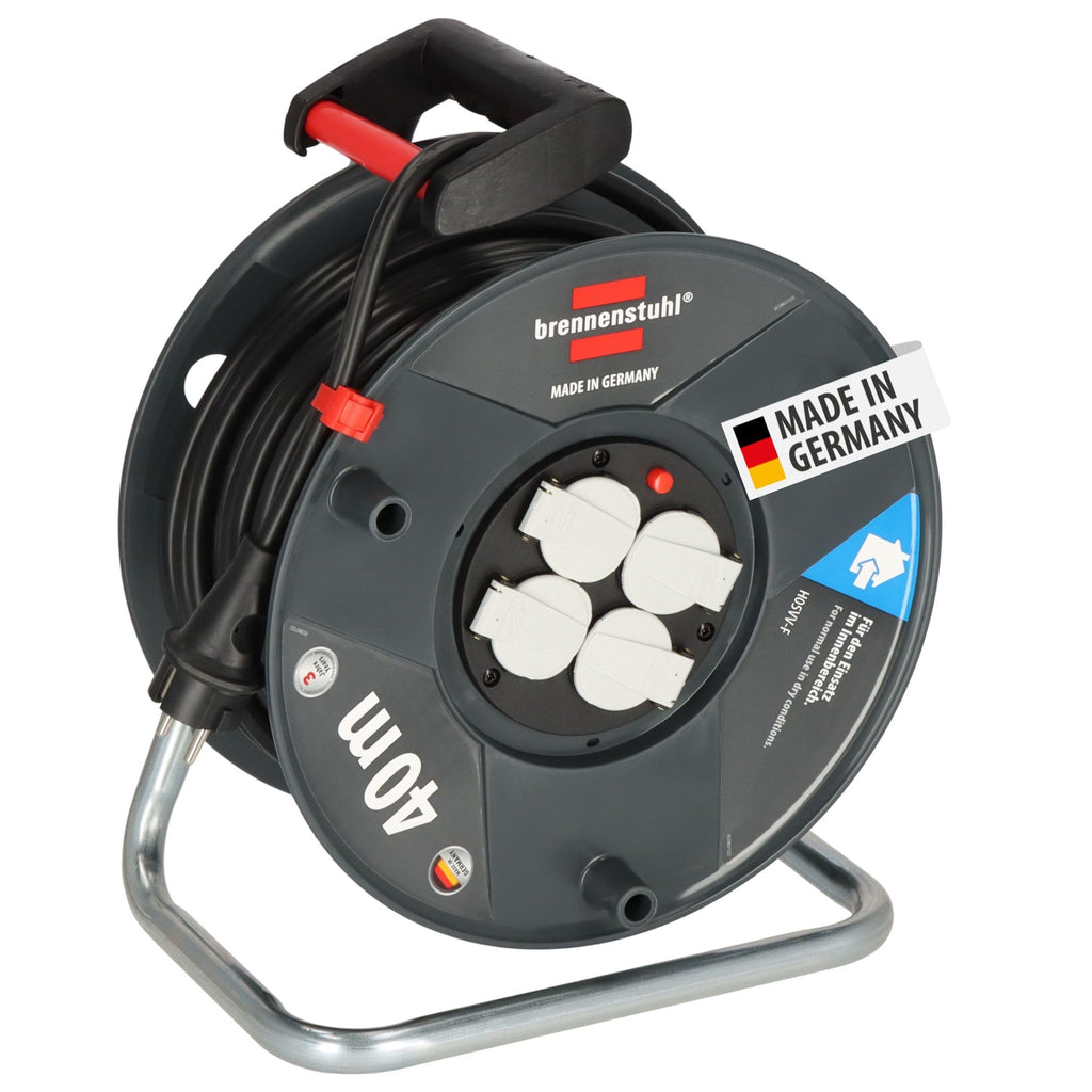 Brennenstuhl Garant V2 Kabeltrommel 40m Kabel (Made in Germany, 4 Schutzkontakt-Steckdosen, Überhitzungsschutz, Trommelkörper aus Spezialkunststoff)