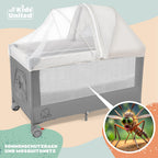 all Kids United® Baby Reisebett Babybett - Babycenter Kinderreisebett Kinderbett mit Matratze, Wickelauflage, Musikspiel und Mobile (Grau)