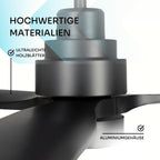 Mellerware - Deckenventilator mit Fernbedienung Brizy Bright | 45W | 6 Geschwindigkeiten | Sehr Leise | 3 Flügel 132 cm Durchmesser | Sommer-Winter-Funktion | Timer | LED | Black