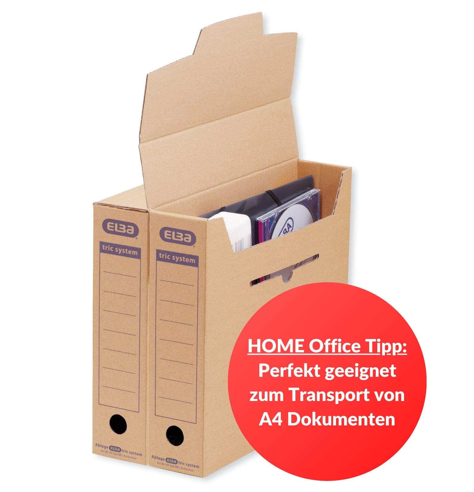 Elba Archivbox tric system, mit Verschlusslasche, aus Wellpappe in braun, 12 Stück