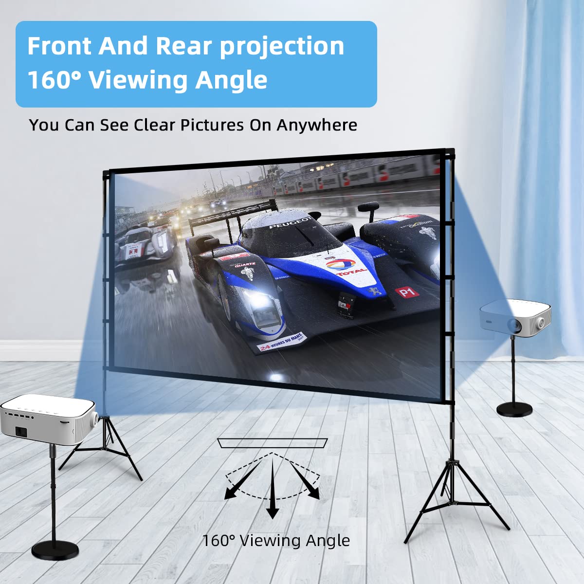 TOWOND Beamer Leinwand mit Stativ, Mobile Leinwand für Beamer 100 Zoll, Filmleinwand Indoor Projektor Tragbare Outdoor Kino, 16:9 HD Rear Front Projektion mit Tragetasche für Home Garten Party Nächte