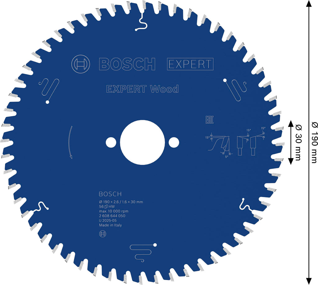 Bosch Professional 1x Kreissägeblatt Expert for Wood (Holz, Sägeblatt Ø 190 x 30 x 2,6 mm, 56 Zähne, Zubehör Kreissäge)