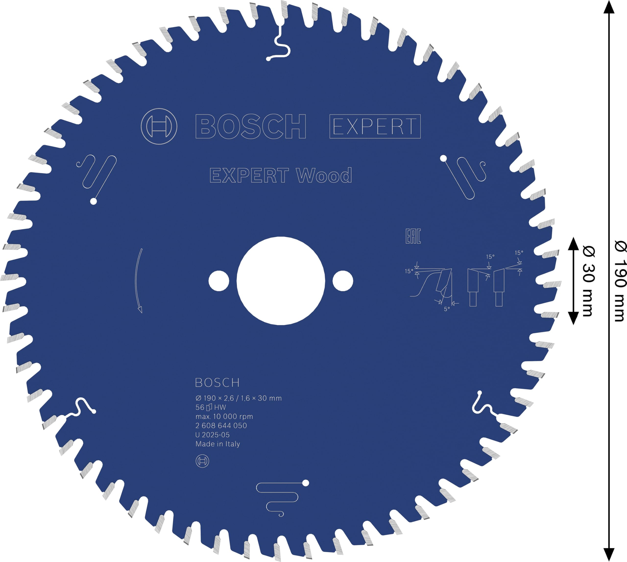 Bosch Professional 1x Kreissägeblatt Expert for Wood (Holz, Sägeblatt Ø 190 x 30 x 2,6 mm, 56 Zähne, Zubehör Kreissäge)