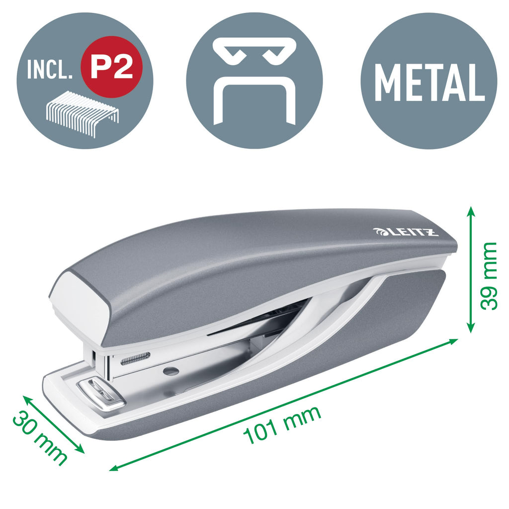 Leitz NeXXt Mini-Locher- und Heftgerät-Set für bis zu 10 Blatt, Inkl. P2 Nr. 10 Heftklammern, perlweiß, WOW, 55612001