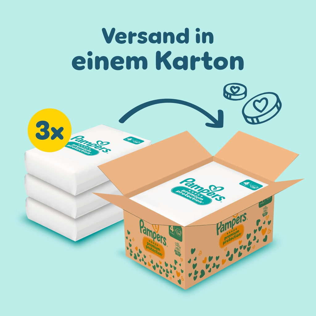 Pampers Premium Protection Größe 4, 174 Windeln, 9kg-14kg, Doppelter Schutz für die Haut und vor Auslaufen