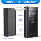 Milduall Alkoholtester Polizeigenau, Professioneller Alkoholmessgerät mit digitaler LCD-Anzeige Promillemessgerät Atemalkoholtester mit 10 Mundstücken, Gradgenauigkeit für Outdoor Patry