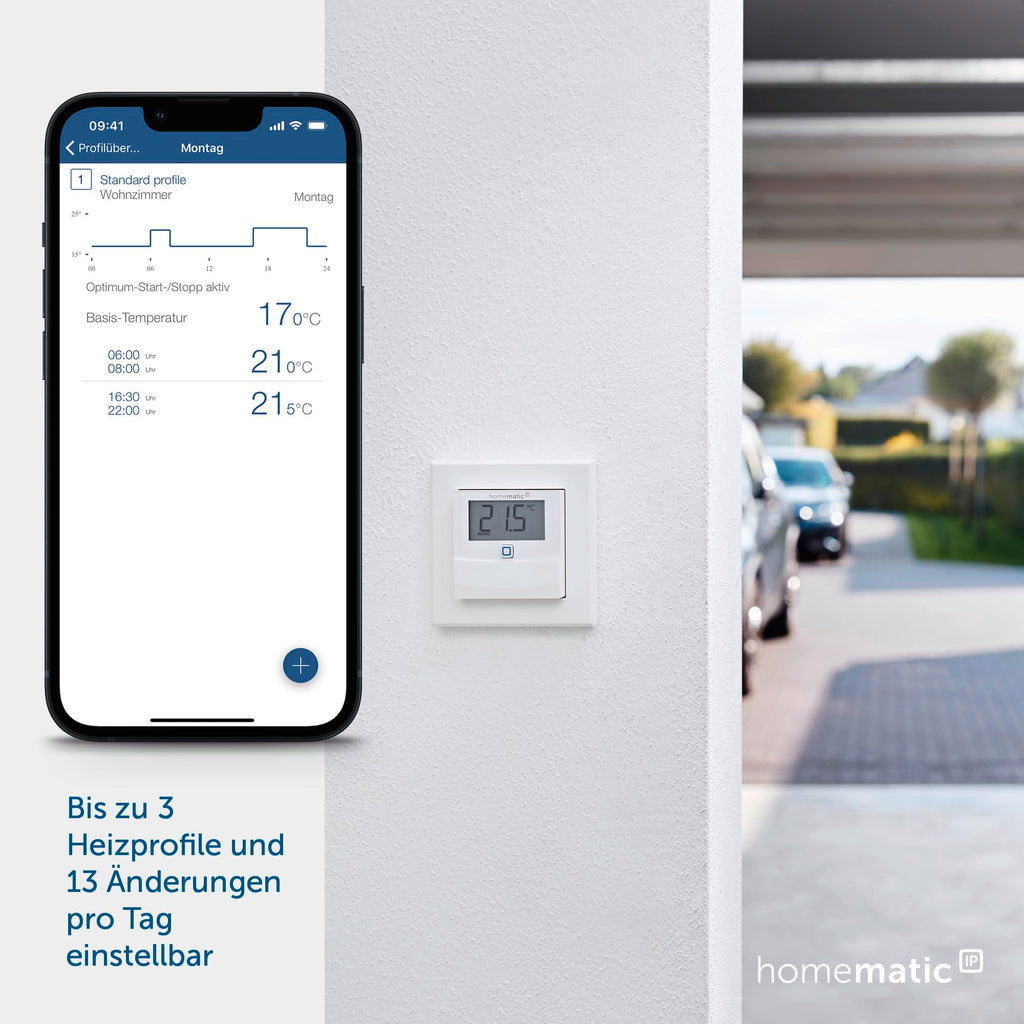 Homematic IP Smart Home Temperatur- und Luftfeuchtigkeitssensor mit Display – innen, steuert Heizkörper/Fußbodenheizung per App, Alexa, Google Assistant, Temperaturmessung, Energie sparen, 150180A0