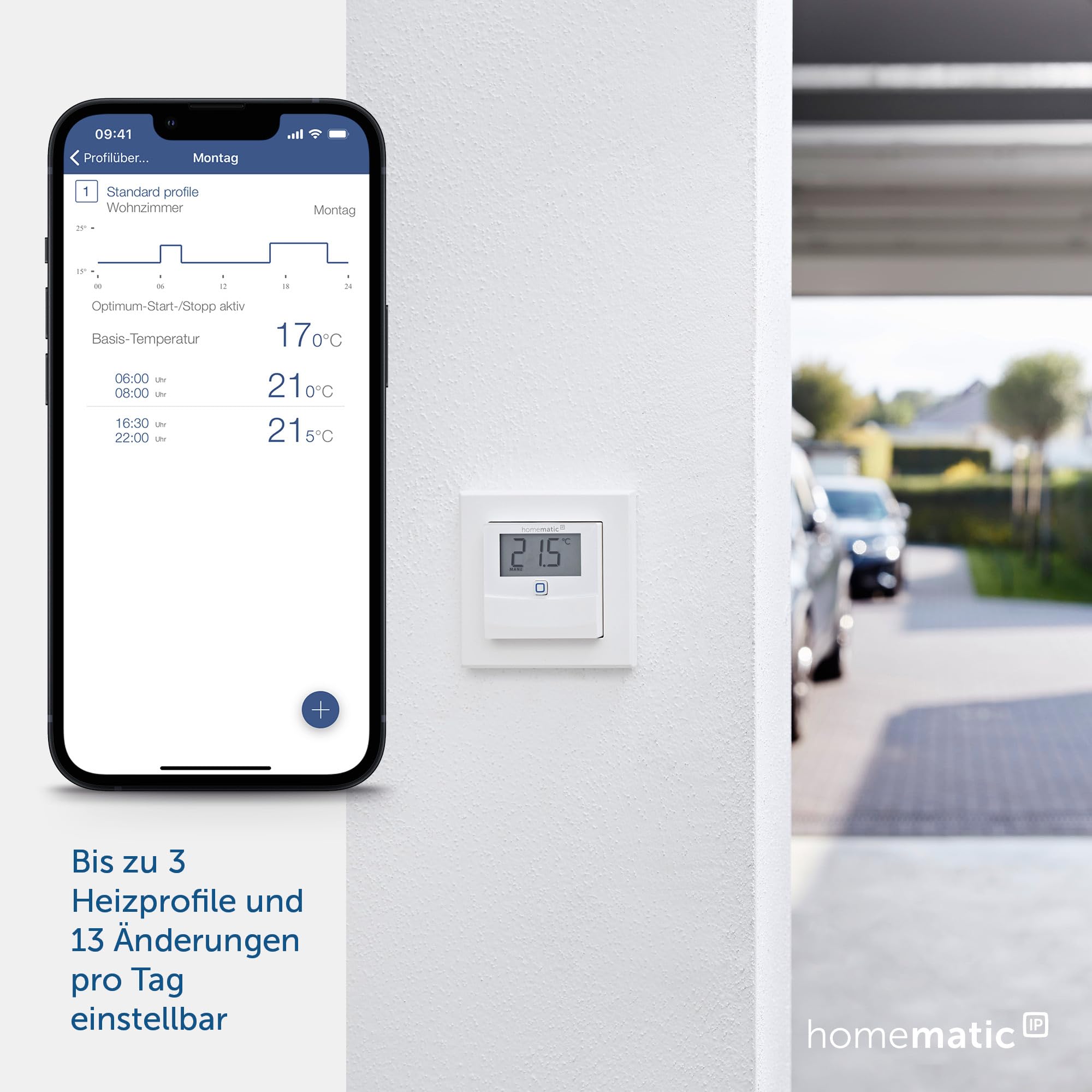 Homematic IP Smart Home Temperatur- und Luftfeuchtigkeitssensor mit Display – innen, steuert Heizkörper/Fußbodenheizung per App, Alexa, Google Assistant, Temperaturmessung, Energie sparen, 150180A0