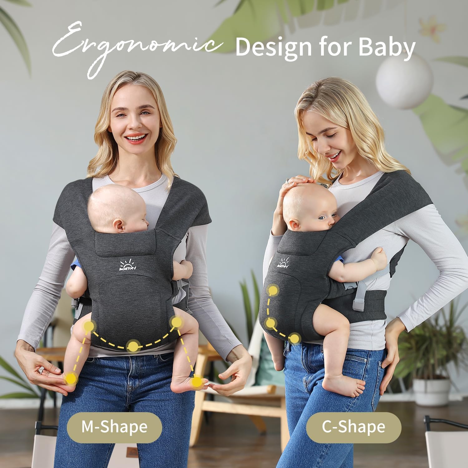 Babytrage für Neugeborene ab Geburt, MOMTORY Komfortabler Hüftsitz für Baby(3-12kg), Ergonomischer Tragetuch Neugeborenes bis Kleinkind mit Klettverschluss, Leicht Verstellbare Hüfttrage - Dunkelgrau