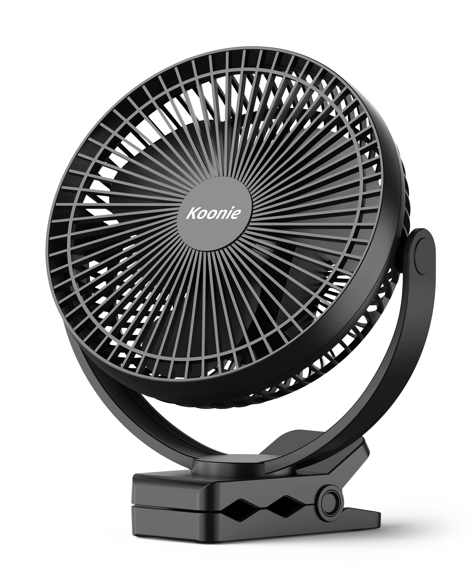 Koonie 10000 mAh Clip Ventilator, 20cm Tragbarer USB Ventilator Grow mit Akku, 4 Geschwindigkeiten & 360° Drehung, Leise Wandventilator,Tischventilator für Zuhause, Büro, Kinderwagen, Camping,Growzelt