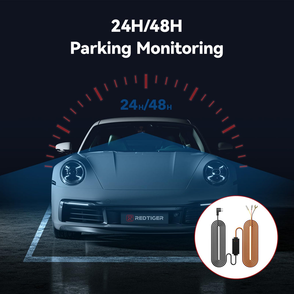 REDTIGER Dashcam Multi-Size Hardwire-Kit mit doppelter Kontrollleuchte, USB-C-Netzanschluss, inklusive 4 Arten von Sicherungs-Adaptern, 24-Stunden-Parküberwachung mit Niederspannungsschutz