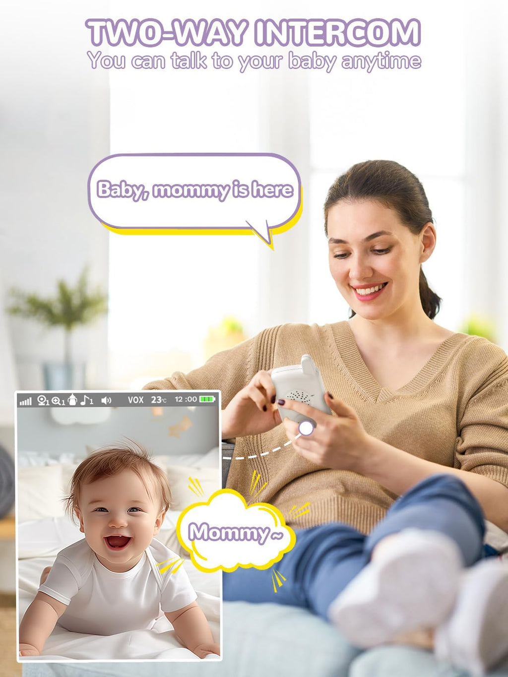 VSIFEHSO Babyphone mit Kamera 2,8 Zoll Baby Monitor 720p Baby Phone Digitalzoom Zwei-Wege-Audio VOX-Modus Nachtsicht Temperaturüberwachung Schlaflied Wecker