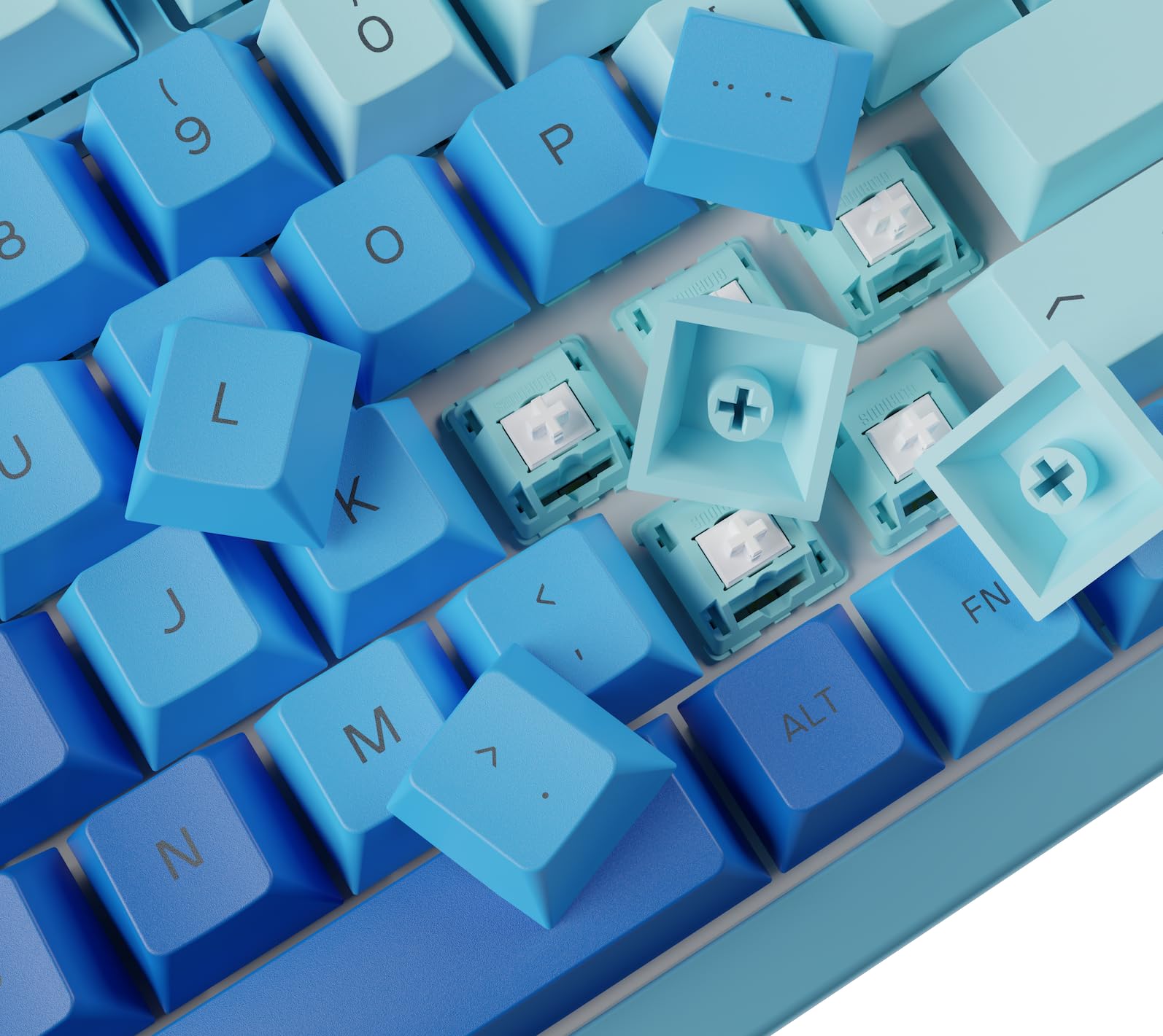 Glorious Gaming 115x GPBT-Keycaps - Cherry-Profil, äußerst widerstandsfähiger PBT-Kunststoff, optisch EIN Blickfang, überragende Akustik, Originalschrift, Deutsch Layout - Ocean