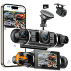 Dashcam Auto Vorne Hinten 2K/1080P,4 Kanal Auto Kamera mit 64GB SD-Karte,360°Dash Cam mit parküberwachung,3" IPS-Bildschirm,4X140° Weitwinkel,WDR Nachtsicht(8 IR-LEDs),G-Sensor,Loop-Aufnahme,WiFi App