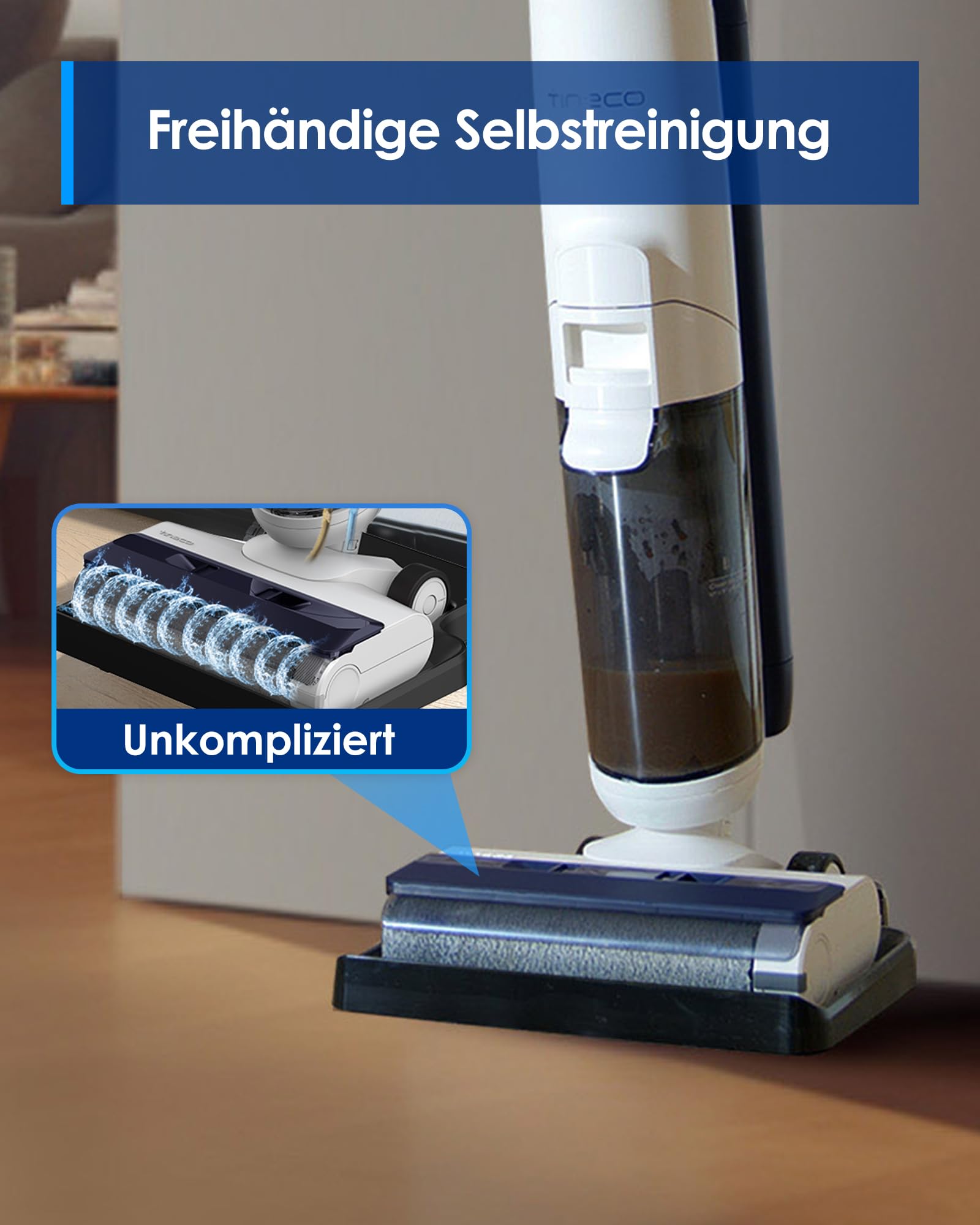 Tineco iFLOOR 5 Breeze Complete Nass Trockensauger, EIN-Schritt-Reinigung für Hartböden, Kantenreinigung <0.5cm, Dreifache Batterielebensdauer, Selbstreinigung, Leichtes Kabelloses Saugwischer, Blau