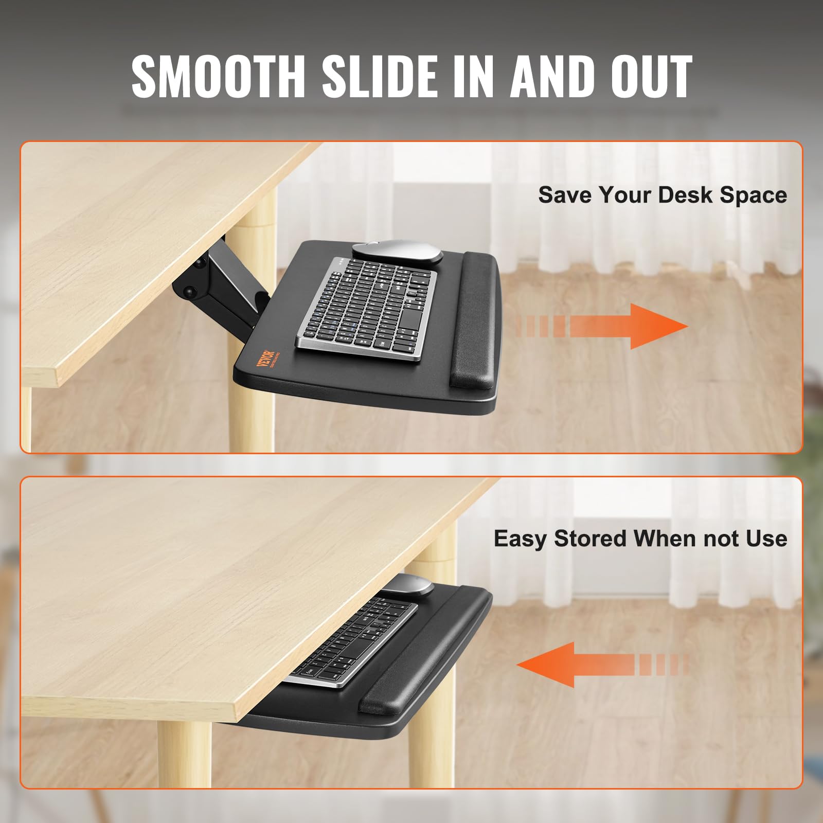 VEVOR Tastaturablage unter dem Schreibtisch, Große 250 x 635 mm, Höhenverstellbar 0-220 mm, Tastaturablage für Büro und zu Hause