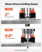 VEVOR Magnetbohrmaschine 1350 W 50 mm Bohrdurchmesser, 12500 N Leistung, tragbare magnetische Bohtanlage mit einstellbarer Drehzahlen & Weldonschaft, für Metalloberflächen Industrie Heimwerker