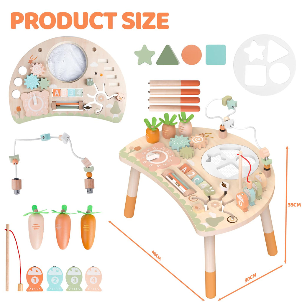 Holz-Aktivitätstisch für Kinder, Baby Montessori Spielzeug 9-in-1 Spieltisch ab 1 2 3 Jahr, Kinderspielzeug Holzspielzeug Activity Tisch ab 12+ Monate, Eburtstag Weihnachten Geschenk 1+ Jahr