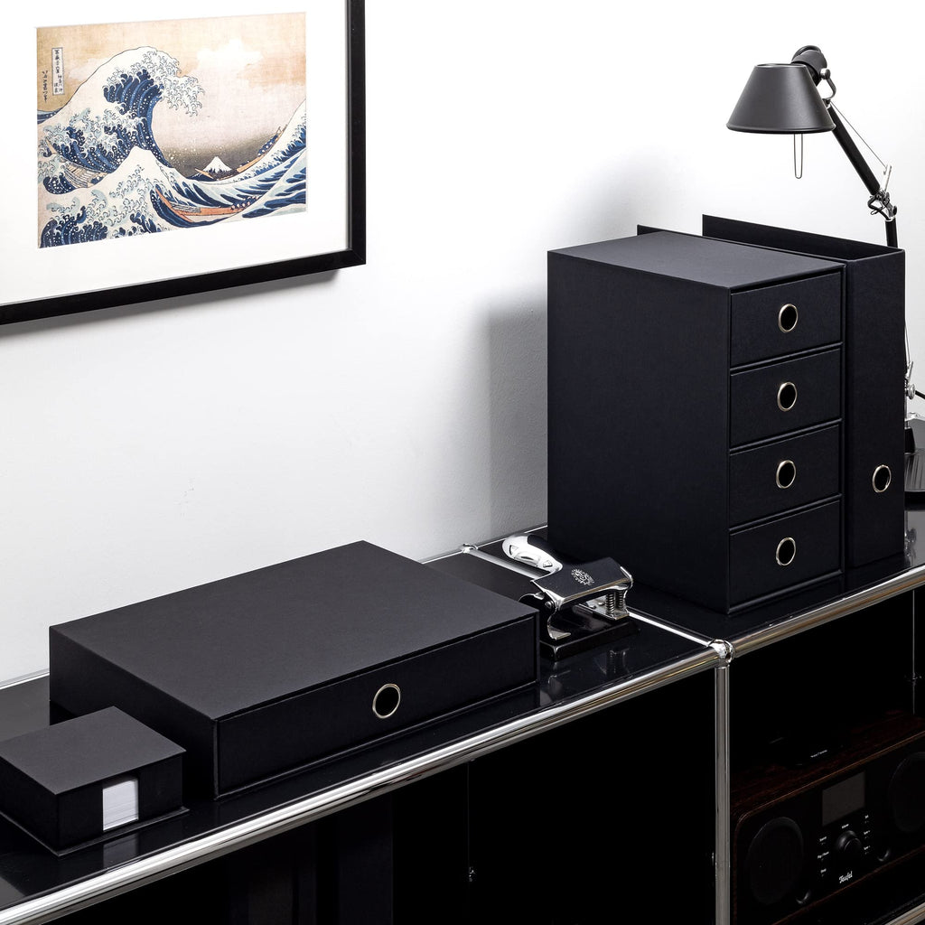 Rössler SOHO 4er Schubladenbox aus Papier | Büro Organizer Schreibtisch | Schubladen Organizer Büro Zubehör & Bürobedarf | Schreibtisch Organizer Box | 18 x 25 x 32 cm | 1 Stück | Farbe: Schwarz