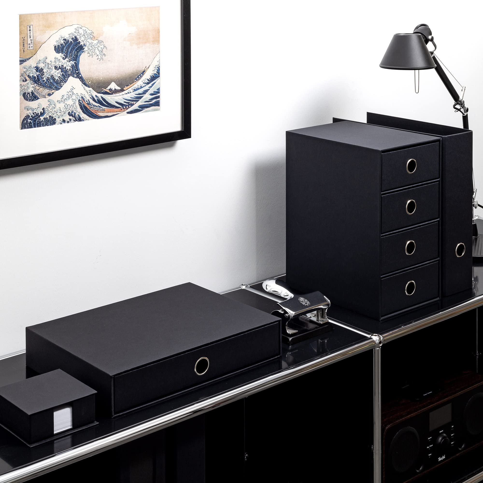 Rössler SOHO 4er Schubladenbox aus Papier | Büro Organizer Schreibtisch | Schubladen Organizer Büro Zubehör & Bürobedarf | Schreibtisch Organizer Box | 18 x 25 x 32 cm | 1 Stück | Farbe: Schwarz