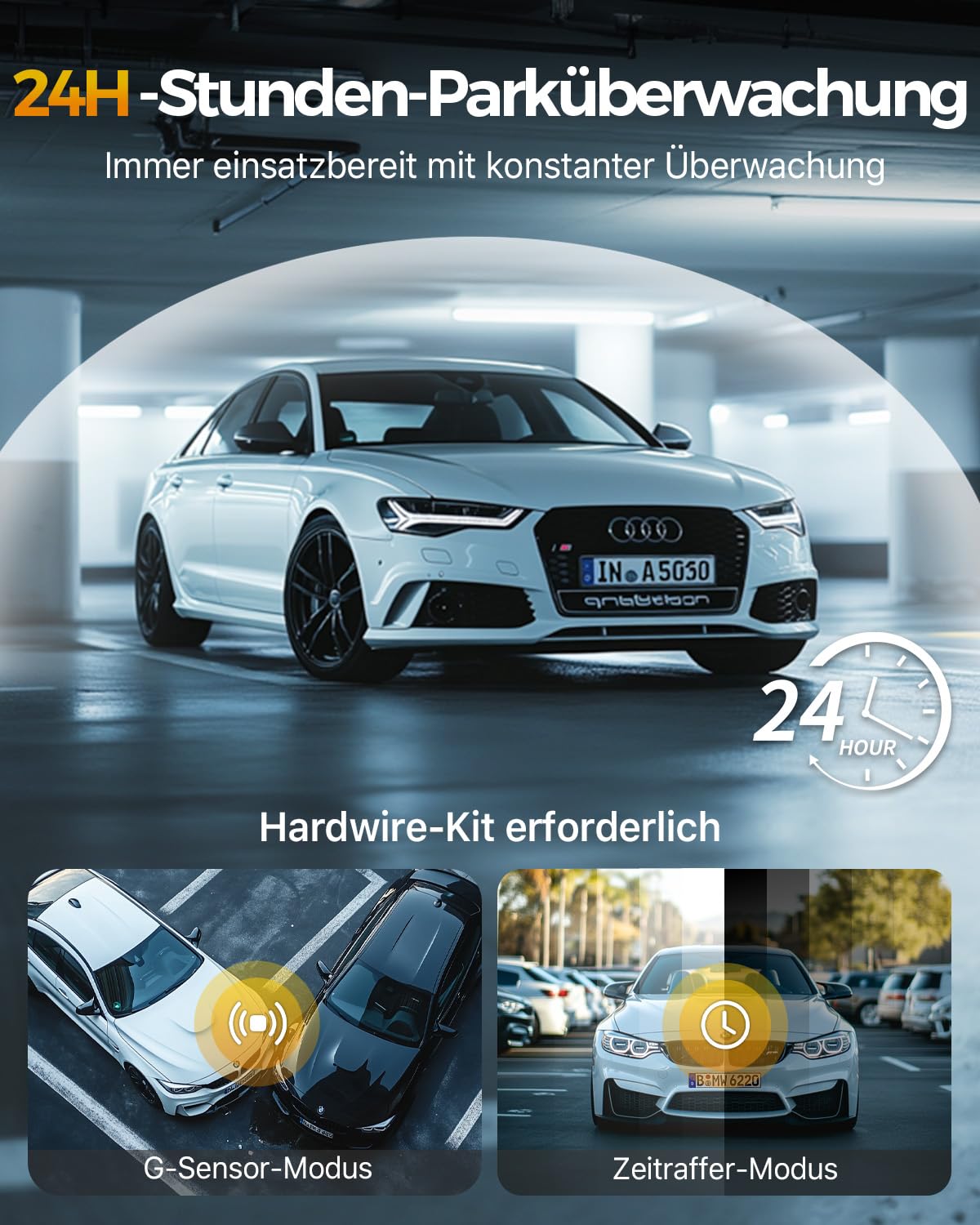 GKU 3-Kanal-Dashcam, 4K+1080P+1080P Dashcam Auto Vorne Innen Hinten mit 64GB SD Karte, GPS 5GHz WiFi, 3" IPS-Bildschirm, Super Nachtsicht,WDR,G-Sensor,Loop-Aufnahme,Parküberwachung,Max512GB