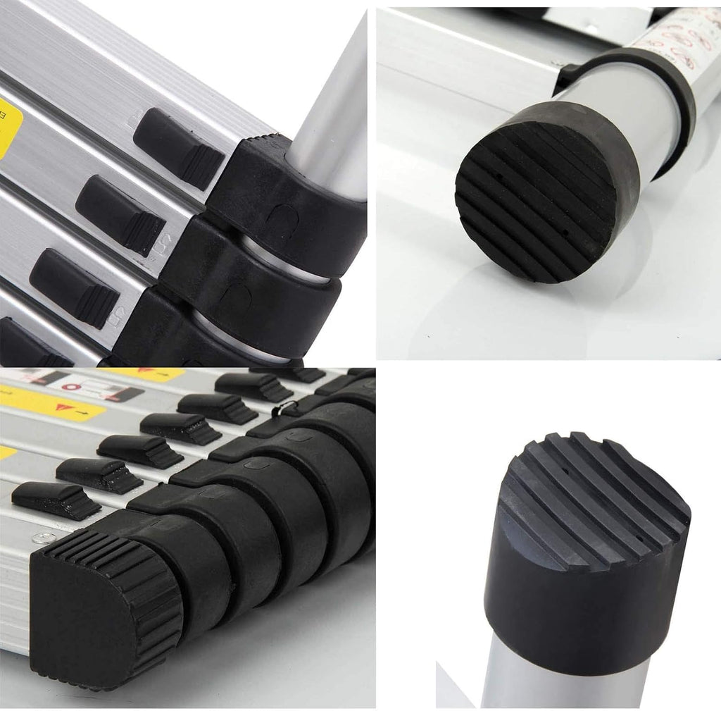 3,8M Teleskopleiter Aluleiter Klappleiter Ausziehleiter Stehleiter Rutschfester, Teleskop-Design, aus hochwertigem Aluminium, Tragbar,Leichte, 150 kg Belastbarkeit