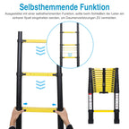 Joparri Aluminium Teleskopleiter mit Abnehmbarem Haken, 3.8M Ausziehbare Leiter, Rutschfester Aluleiter Stehleiter Mehrzweckleiter, Ausziehleiter Belastung 150 kg, Schwarz Gelb