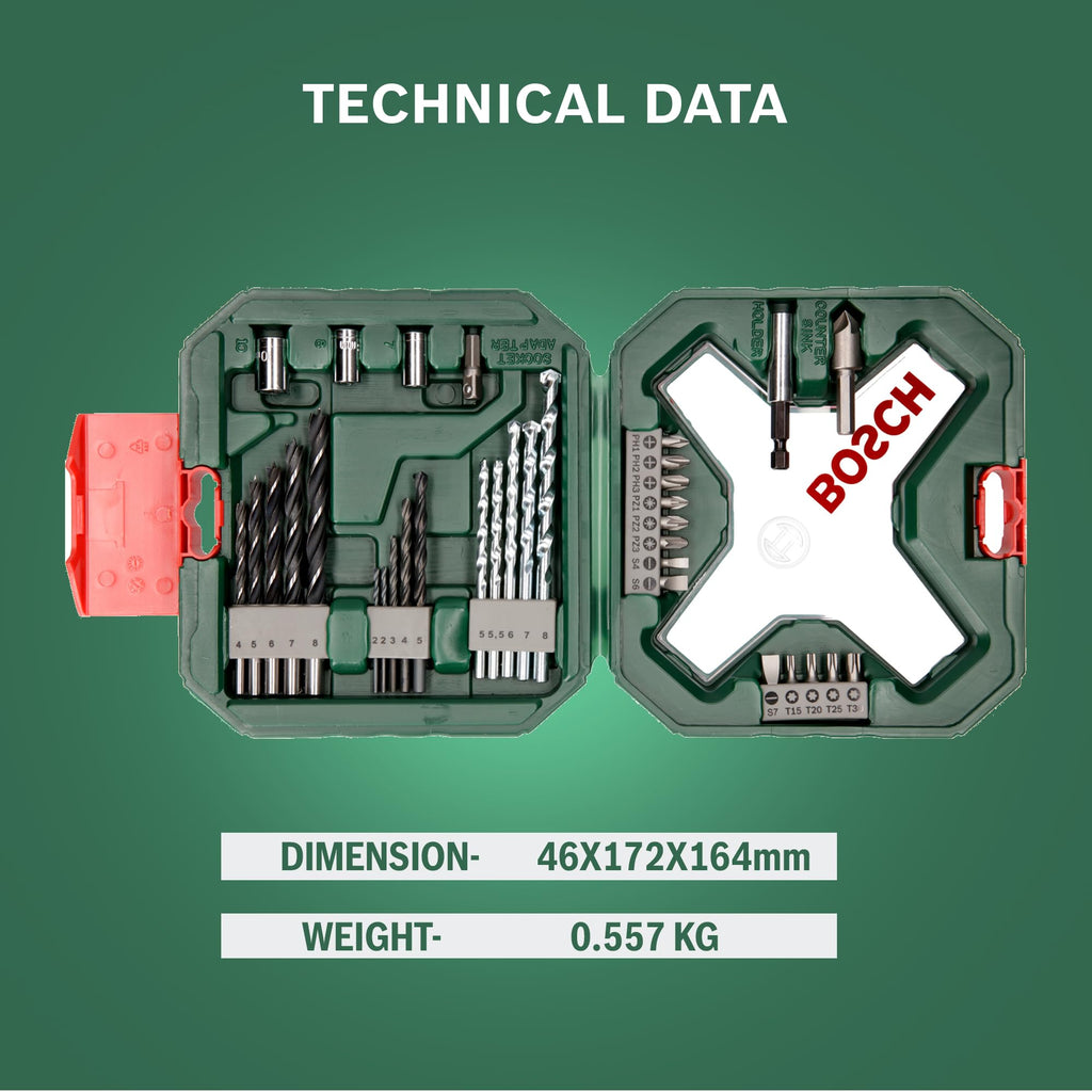 Bosch Accessories Bosch 34tlg. X-Line Classic Schrauber und Bohrer Set (Holz, Stein und Metall, Zubehör Bohrmaschine)