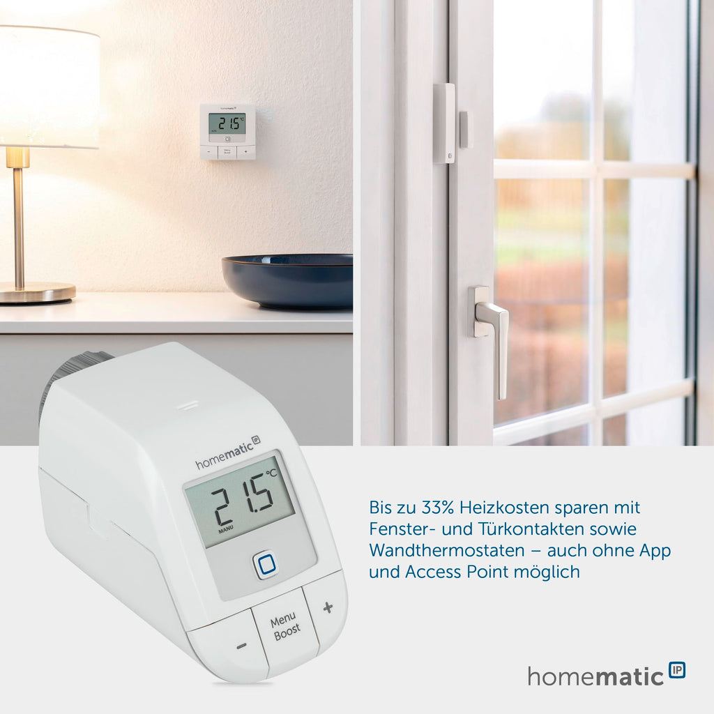 Homematic IP Smart Home Heizkörperthermostat – Basic, digitaler Thermostat Heizung, Steuerung per App, Alexa, Google Assistant, einfache Installation, Energie sparen, 153412A3