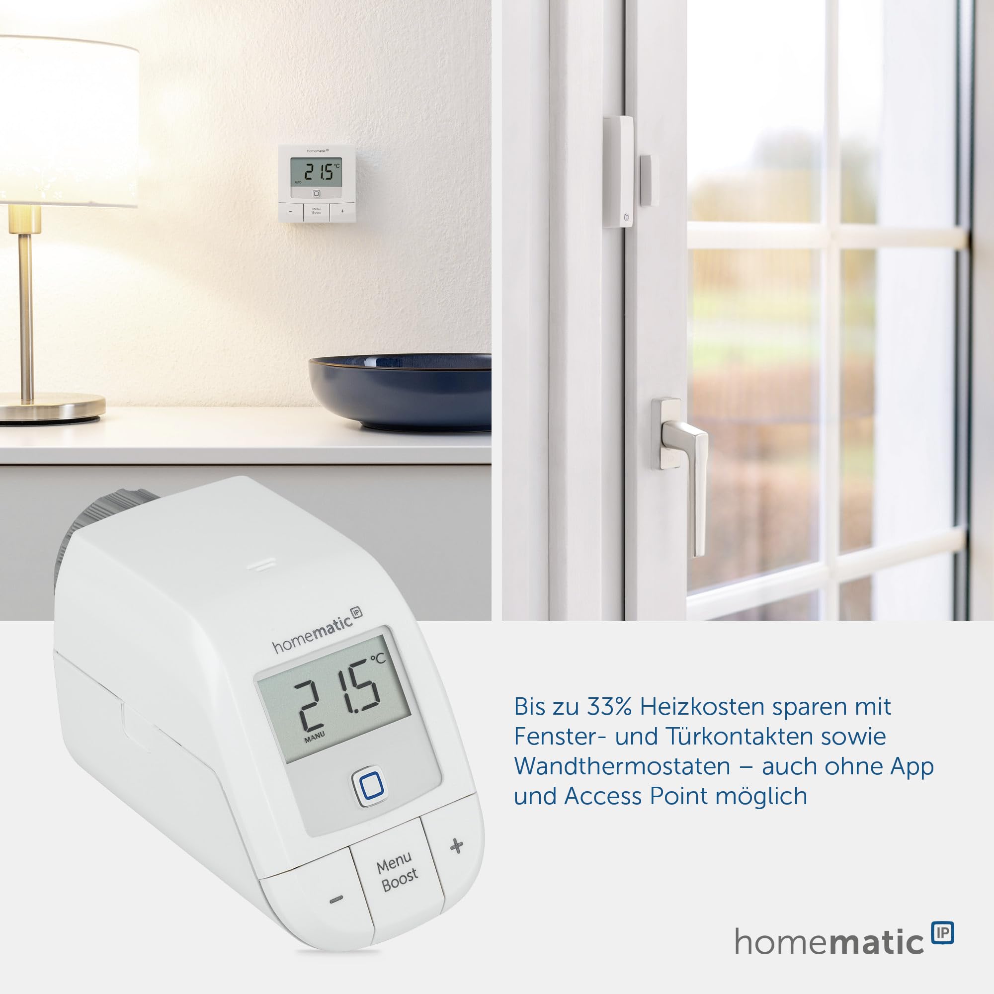 Homematic IP Smart Home Heizkörperthermostat – Basic, digitaler Thermostat Heizung, Steuerung per App, Alexa, Google Assistant, einfache Installation, Energie sparen, 153412A3