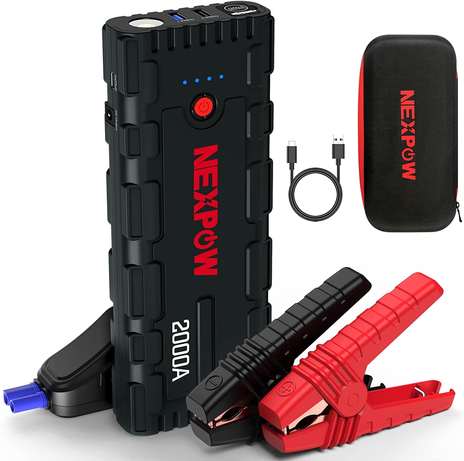 NEXPOW Starthilfe Powerbank, 2000A Spitzenstrom Auto Starthilfe, 12V Tragbarer Batterie Booster mit USB-Schnellladung 3.0 (bis zu 7,0L Benzin oder 6,5L Diesel) Safe Batteriestarter LED-Licht (schwarz)