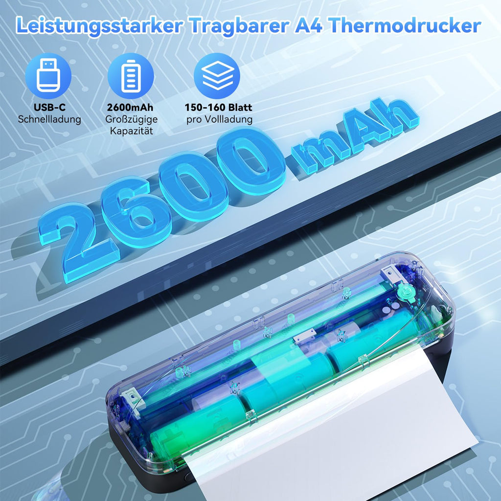 Phomemo M833 Thermodrucker A4 für Unterwegs, Kabelloser Tragbarer Drucker 300DPI, Mobiler Drucker für Rechnungen, Studium, Zuhause, Geschäft, Schule, Kompatibel mit iOS, Android und PC, Schwarz