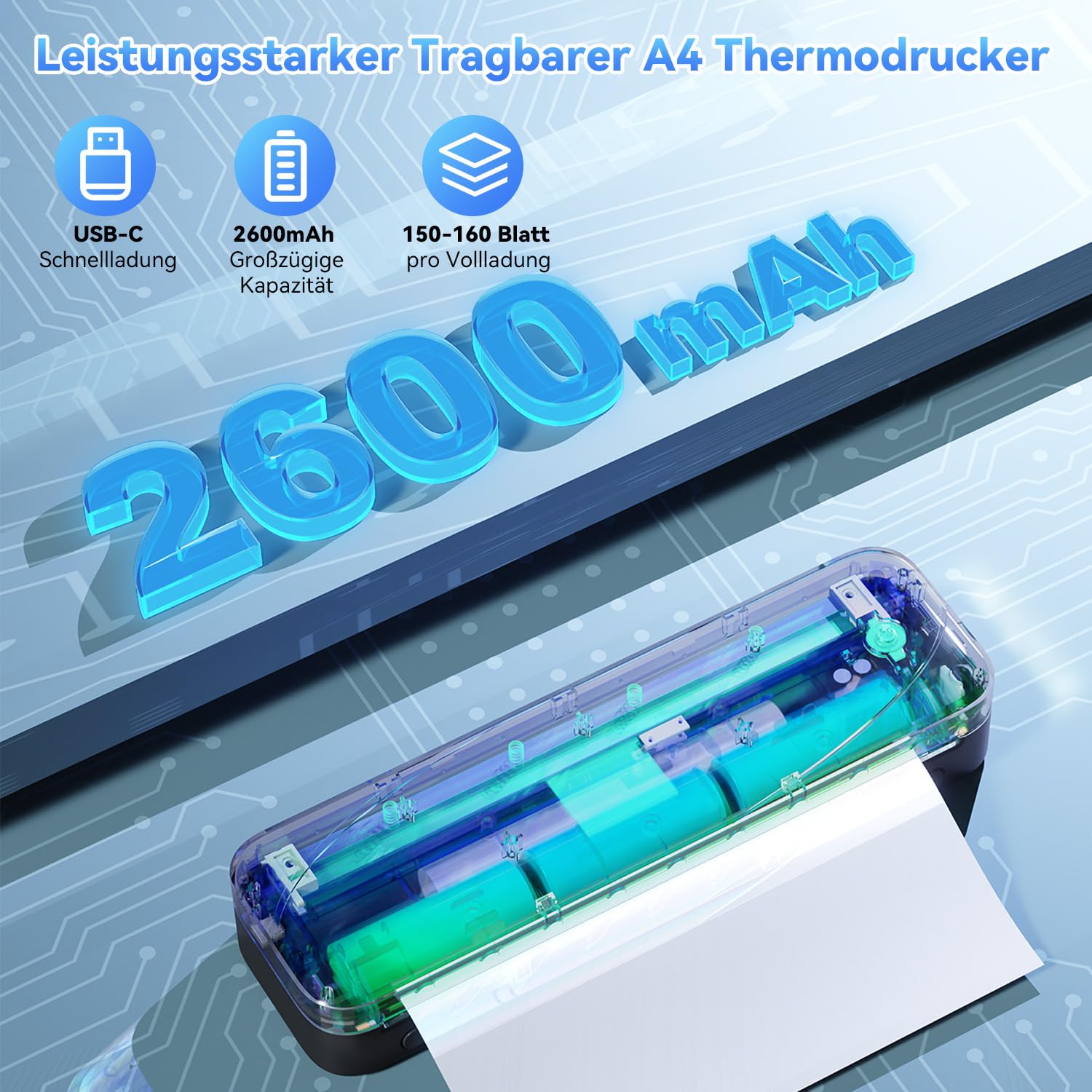 Phomemo M833 Thermodrucker A4 für Unterwegs, Kabelloser Tragbarer Drucker 300DPI, Mobiler Drucker für Rechnungen, Studium, Zuhause, Geschäft, Schule, Kompatibel mit iOS, Android und PC, Schwarz