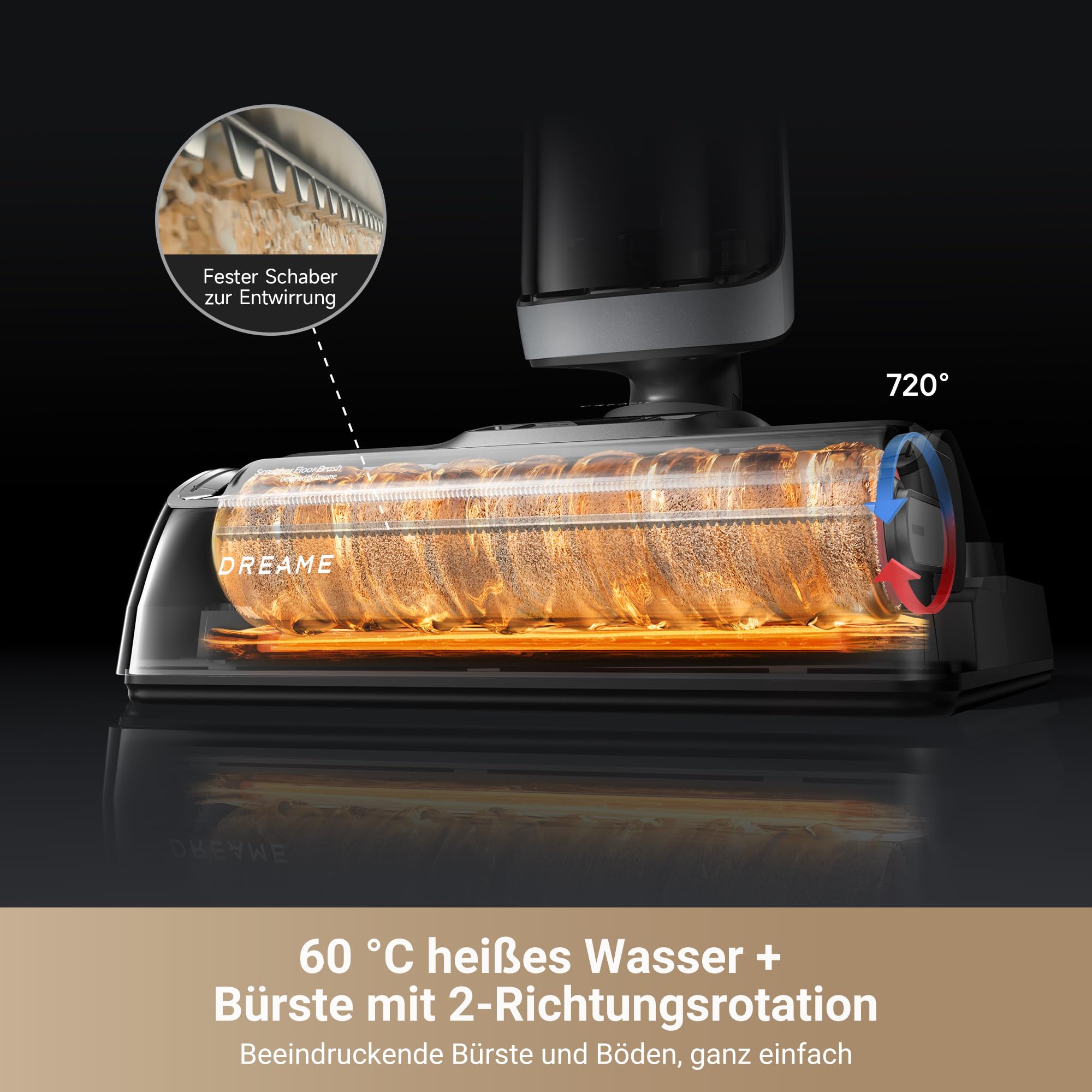 dreame H14 Pro Nass- und Trockensauger, 180° Lie-Flat, 60 °C Bürstenpflege, 5-min Trocknung, automatische Lösungsmittelverteilung, App-Steuerung, Doppelrotationsbürste, 18.000Pa Saugkraft, Doppelkante