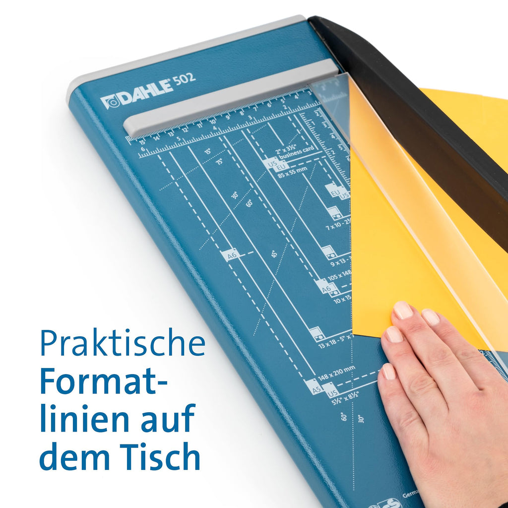 Dahle 502 Papierschneider (DIN A4, für Papier, Etiketten, Fotos, 8 Blatt Schneidleistung) Blau