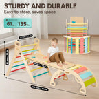 Giant bean 5-in-1 Montessori Kletterdreieck mit Kletterbogen und Rutsche, Holzdreieck für Kleinkinder ab 2-5, Indoor Kletterspielzeug, Regenbogen mit Griff (M)