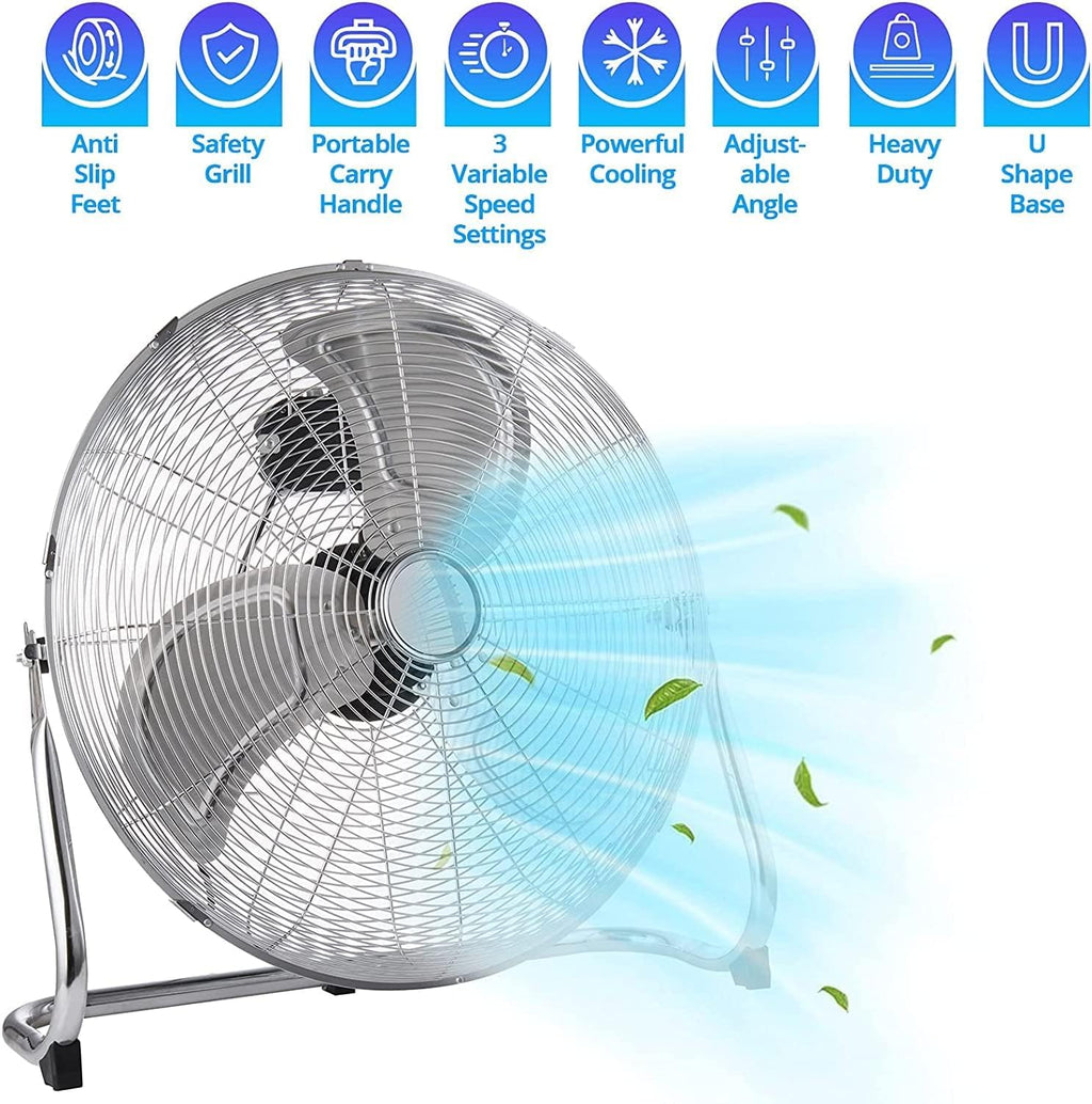 Senelux Bodenventilator – Fitnessstudio-Ventilator aus Chrom – 16-Zoll-elektrischer tragbarer Kühlventilator für den Heim-/Fitnessraum-/Bürogebrauch – 3 Geschwindigkeitseinstellungen mit Kippfunktion