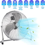 Senelux Bodenventilator – Fitnessstudio-Ventilator aus Chrom – 16-Zoll-elektrischer tragbarer Kühlventilator für den Heim-/Fitnessraum-/Bürogebrauch – 3 Geschwindigkeitseinstellungen mit Kippfunktion