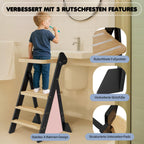 COSYLAND Lernturm ab 1 Jahr klappbar – iF Design Award Gewinner, höhenverstellbarer Lernturm mit Sicherheitsnetz, Montessori Learning Tower/Lernstuhl für Kinder, Foldi (Schwarz & Natur)