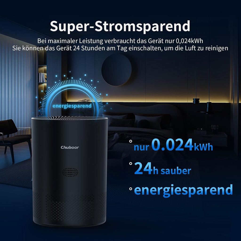 Luftreiniger Allergiker, HEPA Luftfilter gegen Schimmel, Staub und Tierhaare bis zu 0,3 µm 185m³/h CADR für Schlafzimmer bis zu 110m², Luftqualitätsanzeige, Kindersicherung, 3 Geschwindigkeiten, 25dB