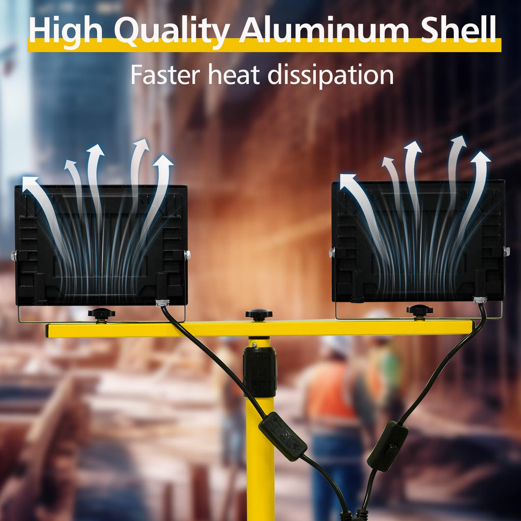 LED Baustrahler 2x60W mit Verstellbarer Stativ, T-SUN 6000K Kaltweiß LED Strahler Arbeitsstrahler mit 4M Kabel Stecker, Tragbar Baulampe Arbeitsscheinwerfer Wasserdicht IP66 für Werkstatt Garage