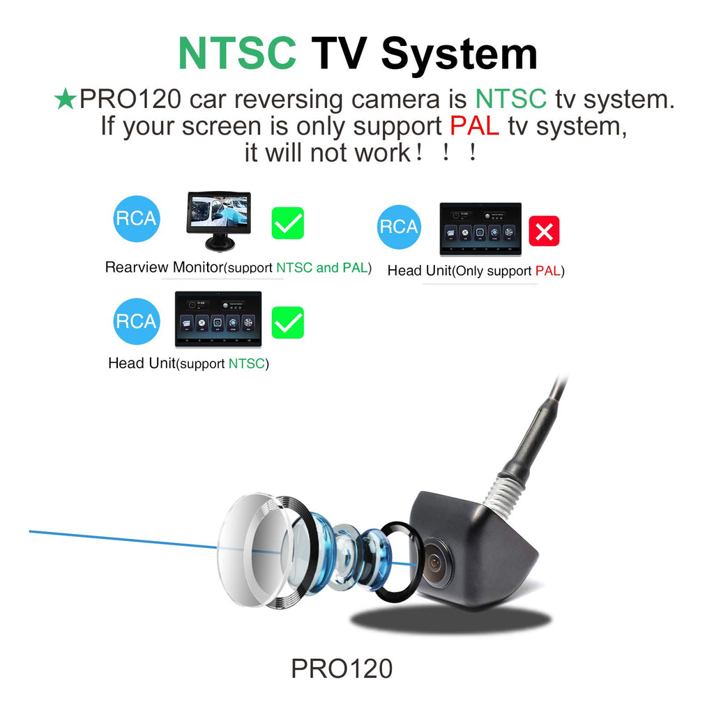 PARKVISION Rückfahrkamera,DC 12-24V Breitspannungs Frontkamera,Clever EIN Schlüssel Schwarzer Knopf,Flexible Einbaulage zulässig,NTSC TV System,4 Richtlinien optional-Schwarz