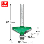 Trend CraftPro Fasenfräser-Bit, 1/4-Zoll-Schaft, 35,1 mm Schnittdurchmesser und 30-Grad-V-Nut, Wolframkarbidspitze, C139X1/4TC