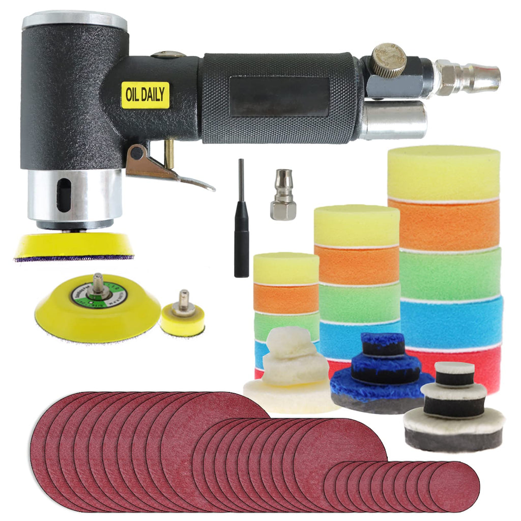 Mini Poliermaschine,druckluft Polierer 25mm 50mm 80mm Exzenter Schleifer Druckluft Winkelschleifer Poliermaschin/polierer Mit 24tlg Polierschwämme Polierpad Polierschleifmaschine Set für Auto