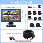 CAMECHO Rückfahrkamera 4 Kameras Set, 9" Monitor 4 Geteilte Rück und Vorder Kamera, Weitwinkel, IP68 wasserdicht, 18IR Nachtsicht, Rückfahrkamera funk für LKW/Anhänger/Bus/Van/Landwirtschaft(12V-35V)