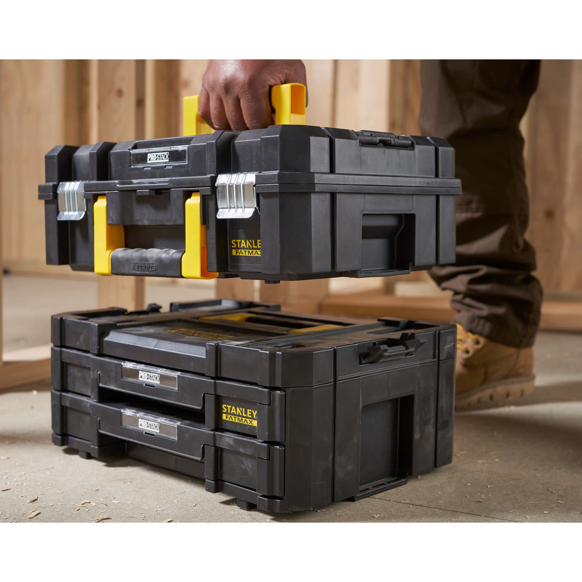STANLEY FatMax Pro-Stack Werkzeugkoffer Werkzeugbox leer Werkzeugkasten - Werkzeugkiste (21,5L Fassungsvermögen, mit 2 Schubladen und Organizern für Kleinteile, mit Metallschließen) FMST1-71981