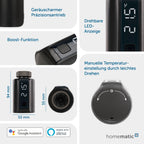Homematic IP Smart Home Heizkörperthermostat – Evo, anthrazit, digitaler Thermostat Heizung, Steuerung per App, Alexa, Google Assistant, einfache Installation, Energie sparen, 156650A0